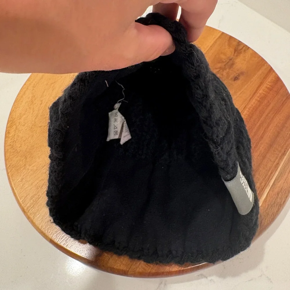 The North Face Beanie Men Black Cable Knit Wool Alpaca Blend Fleece Lined Hat